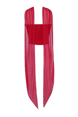 Red Corset Crop Top And Bodycon Maxi Skirt With Scarf Set