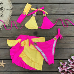 Contrast Color Bikini with Jewel Accents