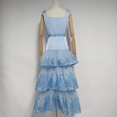 Blue Paisley Square Neck Tiered Maxi Dress