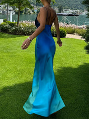 Ombre Satin Sheath Maxi Dress | Spaghetti Strap Party Glow