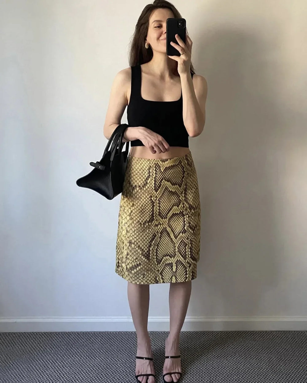 Snake print midi skirt