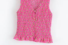 Pink Printed Ruched Tank Top And Maxi Skirt Set
