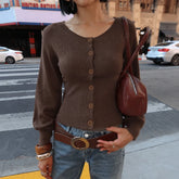 Ribbed puff sleeve button knit coat