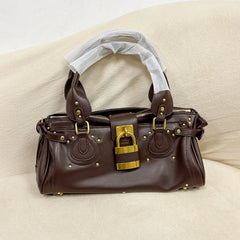 Gold Lock Leather Tote Bag