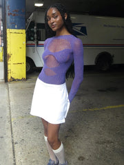 Mesh Elastic Sequin Long Sleeve Bodysuit