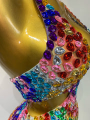 Colourful Diamond Backless Side Cut Out Mini Dress