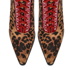 Leopard Print Lace Up Knee High Boots