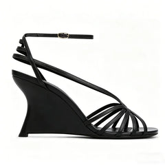 Cross Tied Strappy Wedge Heel Sandals