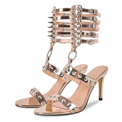 Studded Rivet Ankle Strap Stiletto Thin High Heel