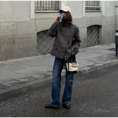 Plaid Stand Collar Jacket