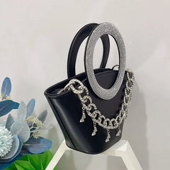 Crystal Handle Trapezoid Tote Bag