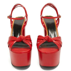 Floral Platform Bow Ankle Strap Heels