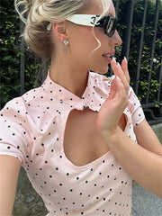 Pink Polka Dot Cut Out Top