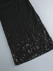 Strapless Sequin Mesh Long Dress With Gloves