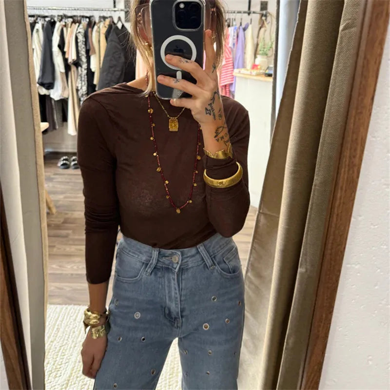 Open back boat neck long sleeve top