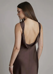 Halter Neck Sleeveless Satin Maxi Dress
