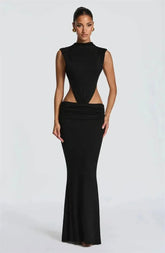 Cutout high neck sleeveless maxi dress