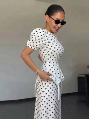 Polka Dot Puff Sleeve Peplum Dress