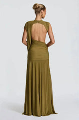 Draped Mock Neck Sleeveless Maxi Dress