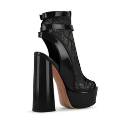 Lace Peep Toe Ankle Strap Platform Boots