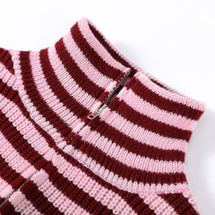 Striped High Neck Zip Sweater