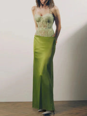 Lace corset bodysuit styled with a flowing maxi skirt