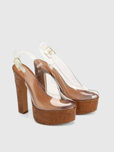 Transparent platform cork heel slingback heels