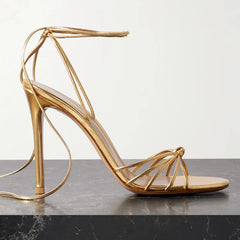 Strappy Pointed Toe Thin Heel Ankle Wrap Sandals