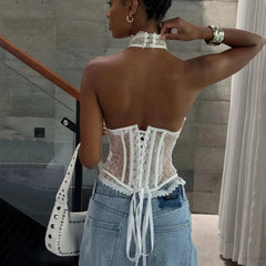 Halter Lace Corset Crop Top