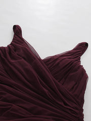 Ruched V-Neck Sheer-Hem Maxi Dress
