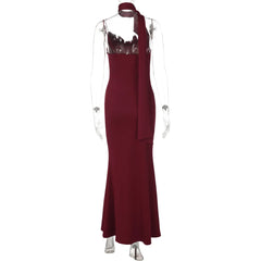 Cowl Neck Draped Scarf Spaghetti Strap Maxi Dress