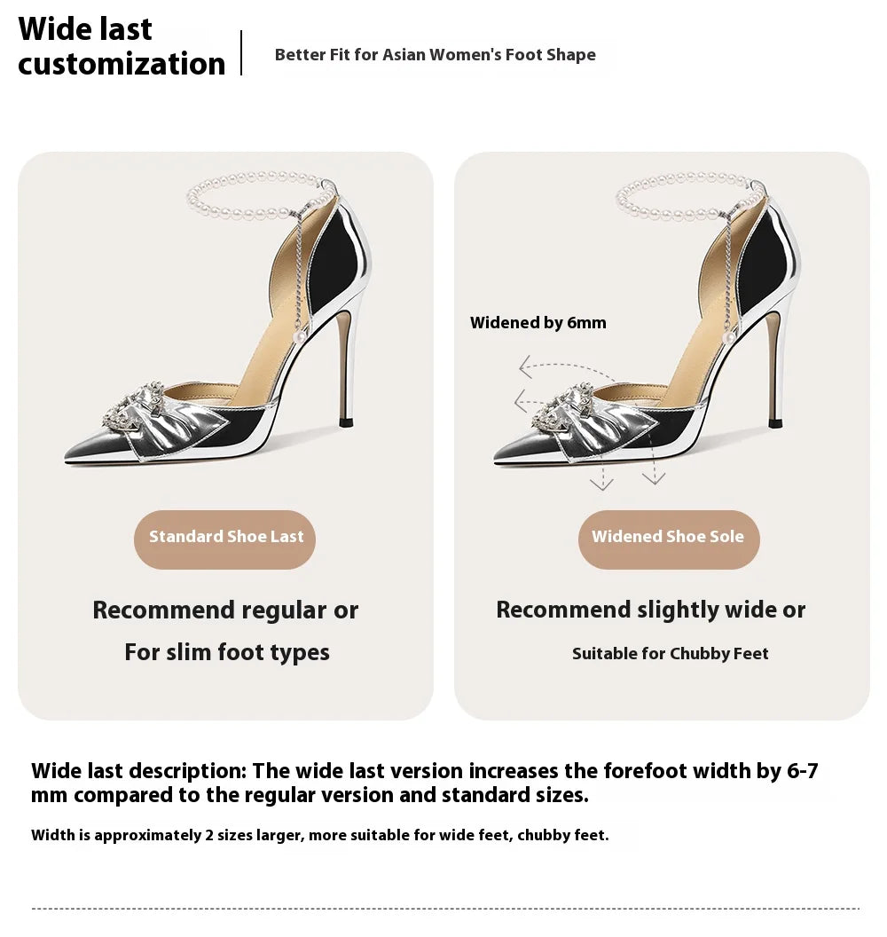 High-heeled shoes with wide last customization feature on a white background