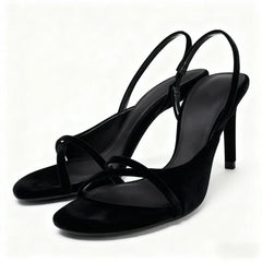 Black velvet cross strap stiletto heel