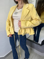Ruffled Hem Lace-Up Crop Blazer