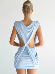 Deep V Neck Twisted Drape Mini Dress