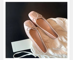 Silk Bowknot Square Toe Ballet Flats