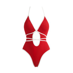 Red contrast trim one-piece swimsuit
