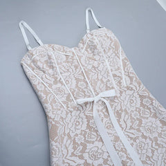 Spaghetti Strap Floral Lace White Maxi Dress