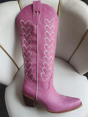Heart Embroidery Pointed Toe Western Boots
