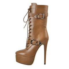 Buckle Strap Platform Stiletto Boots