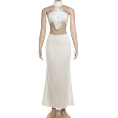White Feather Halter Neck Tube Top and Mermaid Skirt Set