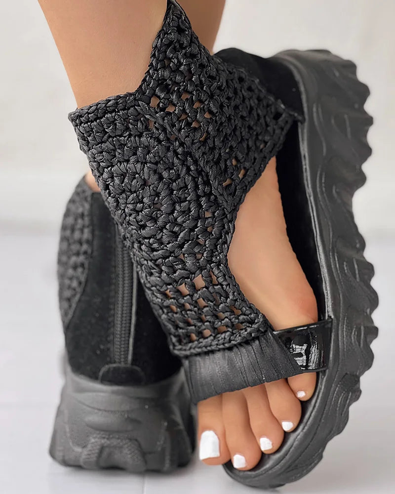 Braided Geometric Wedge Sandals Knitted Elastic Platform Shoes