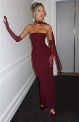 Scarf Collar Strapless Maxi Dress - Backless Bodycon Club & Party