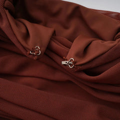 Rust Draped High Neck Long Sleeve Maxi Gown