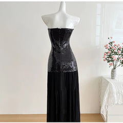 Strapless Sequin Bodice Maxi Dress