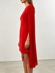 Pleated Cape Sleeve Mini Sheath Dress