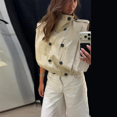 Stand Collar Double Breasted Vest