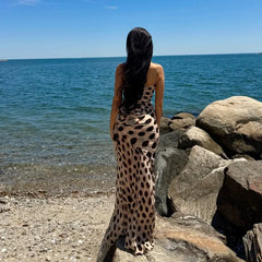 Leopard Print Spaghetti Strap Wrapped Maxi Dress