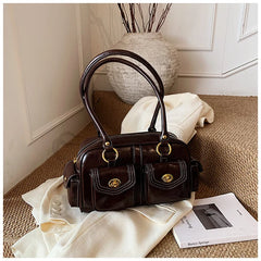 Microfiber Leather Vintage Pocket Satchel – Black & Burgundy