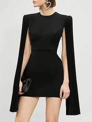 Black mini dress with pleated cape sleeves